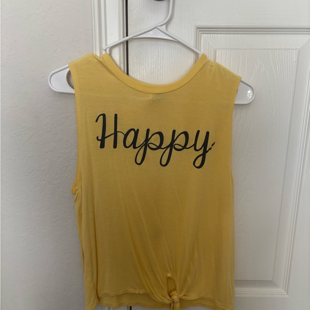 Yellow Sleeveless Top with 'Happy' Print